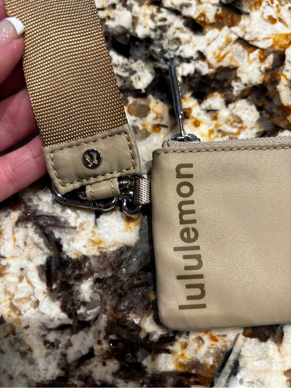 LULULEMON Tan Card Wallet Wristlet Keychain